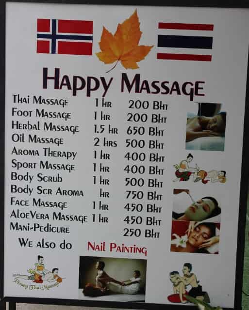 Happy Massage menu